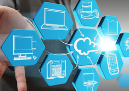 Businessman draws cloud network on abstract icon