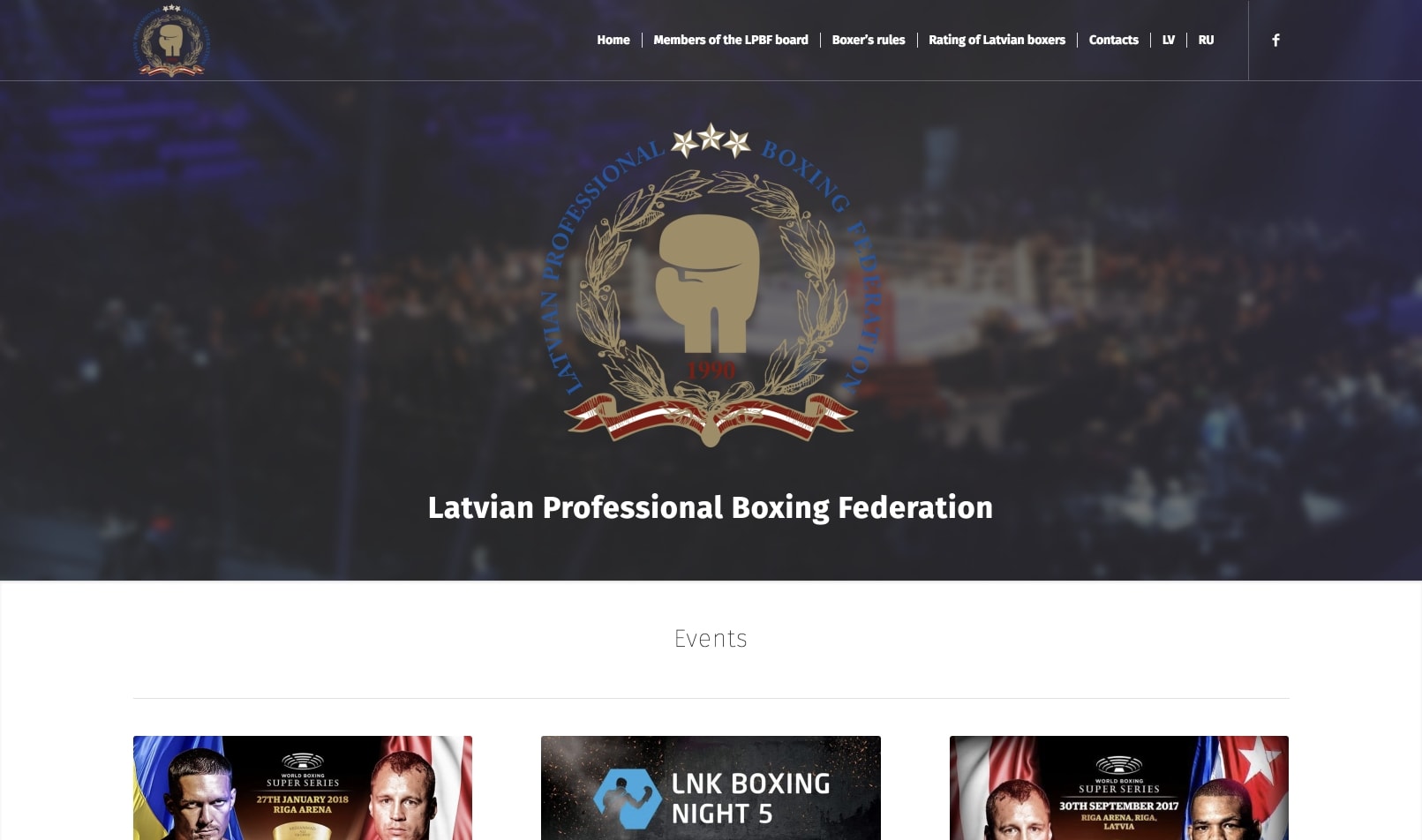 Корпоративный сайт для Латвийской Федерации Профессионального Бокса