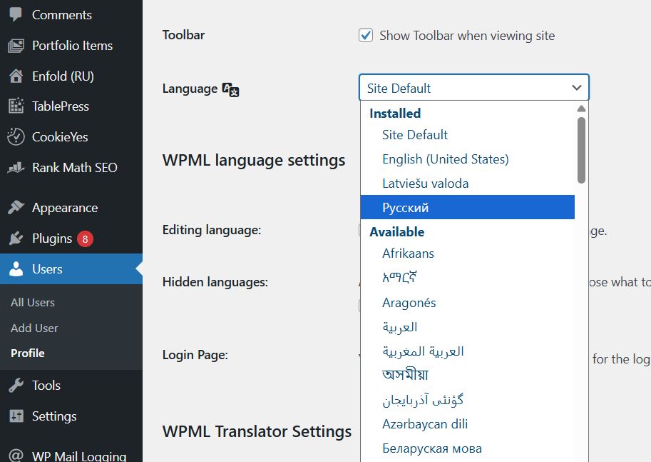 Kā instalēt WordPress citā valodā 4 User language