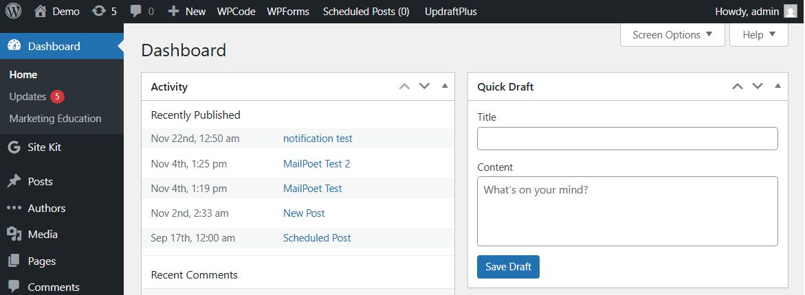 Что такое: Экран Администратора 2 WordPress