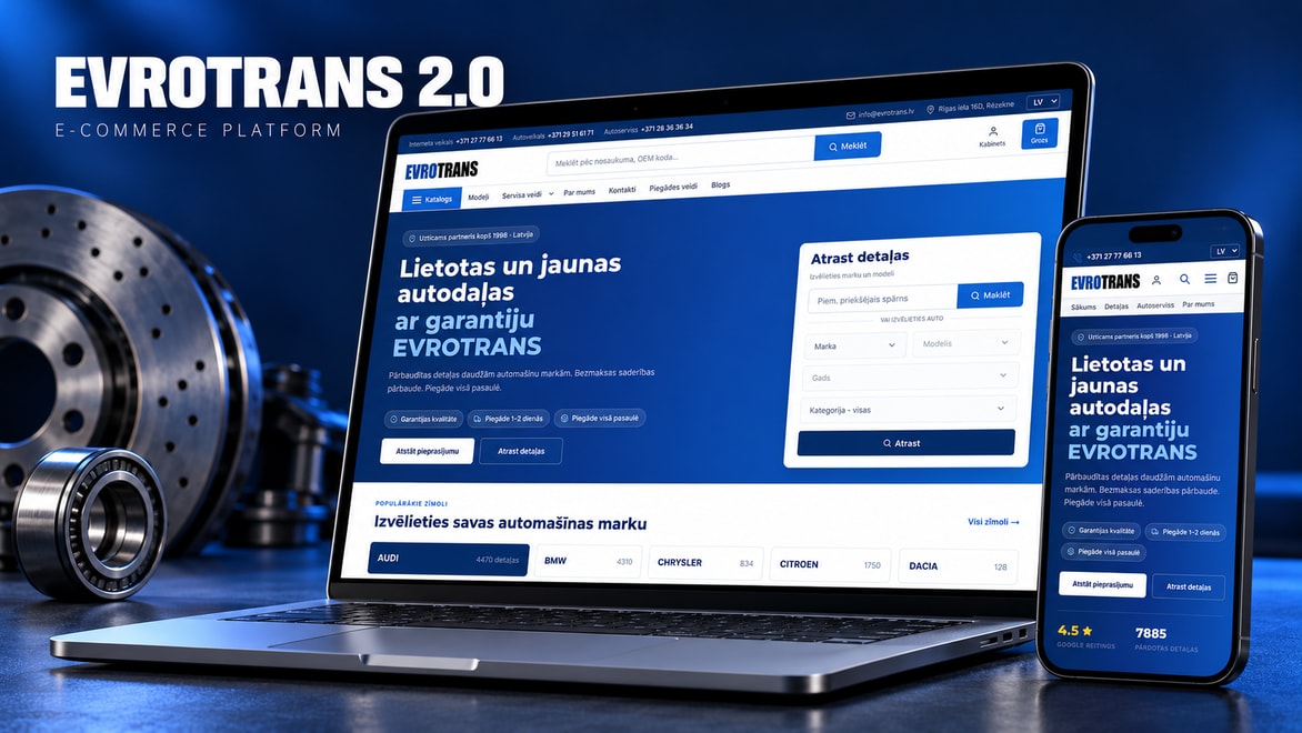 Evrotrans 2.0 – vietnes makets datorā un telefonā
